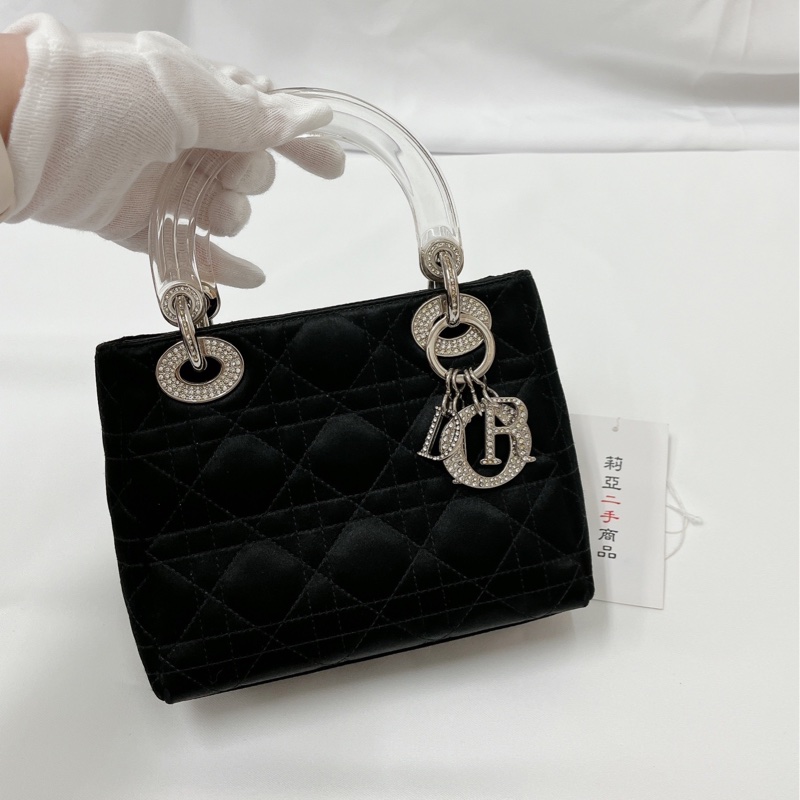 莉亞精品♡Dior 透明手把絨布鑽黛妃包 九新美包-2