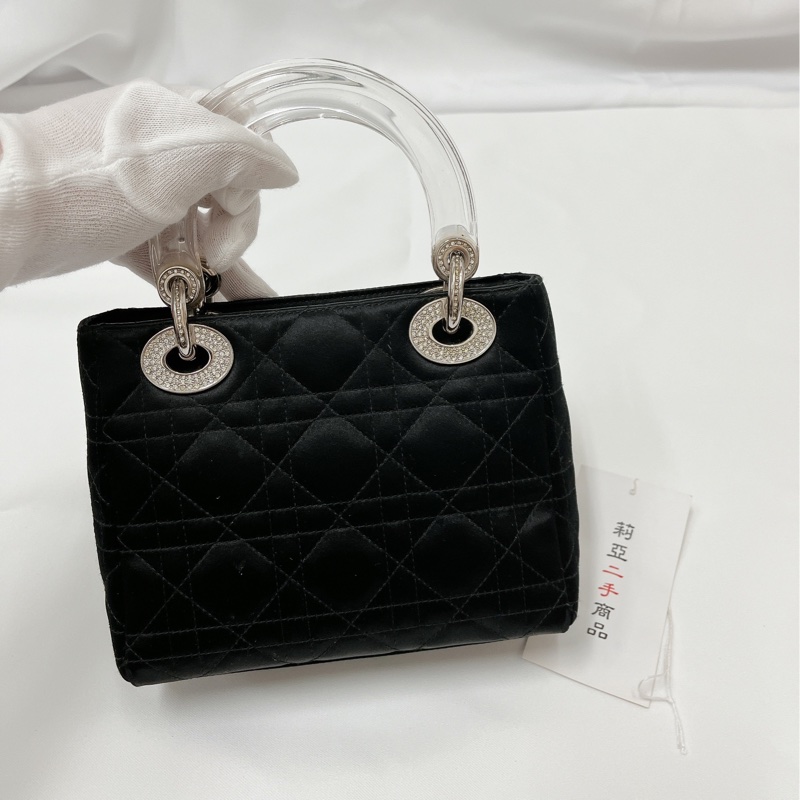 莉亞精品♡Dior 透明手把絨布鑽黛妃包 九新美包-4