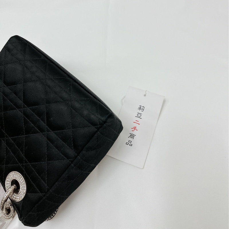 莉亞精品♡Dior 透明手把絨布鑽黛妃包 九新美包-11