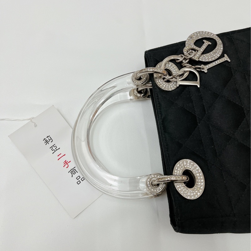 莉亞精品♡Dior 透明手把絨布鑽黛妃包 九新美包-13