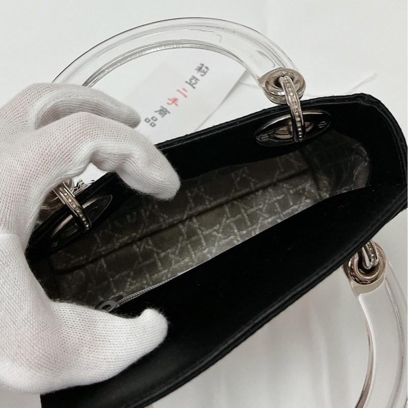 莉亞精品♡Dior 透明手把絨布鑽黛妃包 九新美包-14