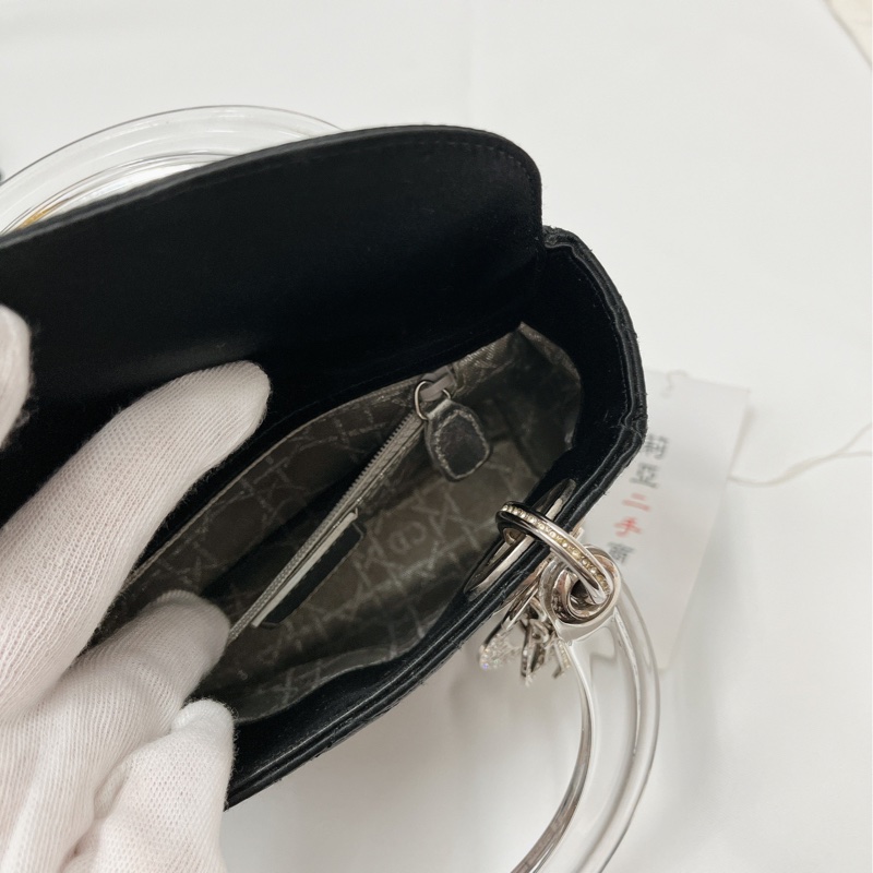 莉亞精品♡Dior 透明手把絨布鑽黛妃包 九新美包-15