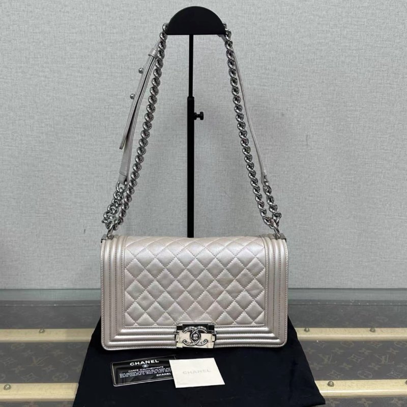CHANEL 銀扣Leboy中號鏈條包 25*14*7 98新配件塵袋-0