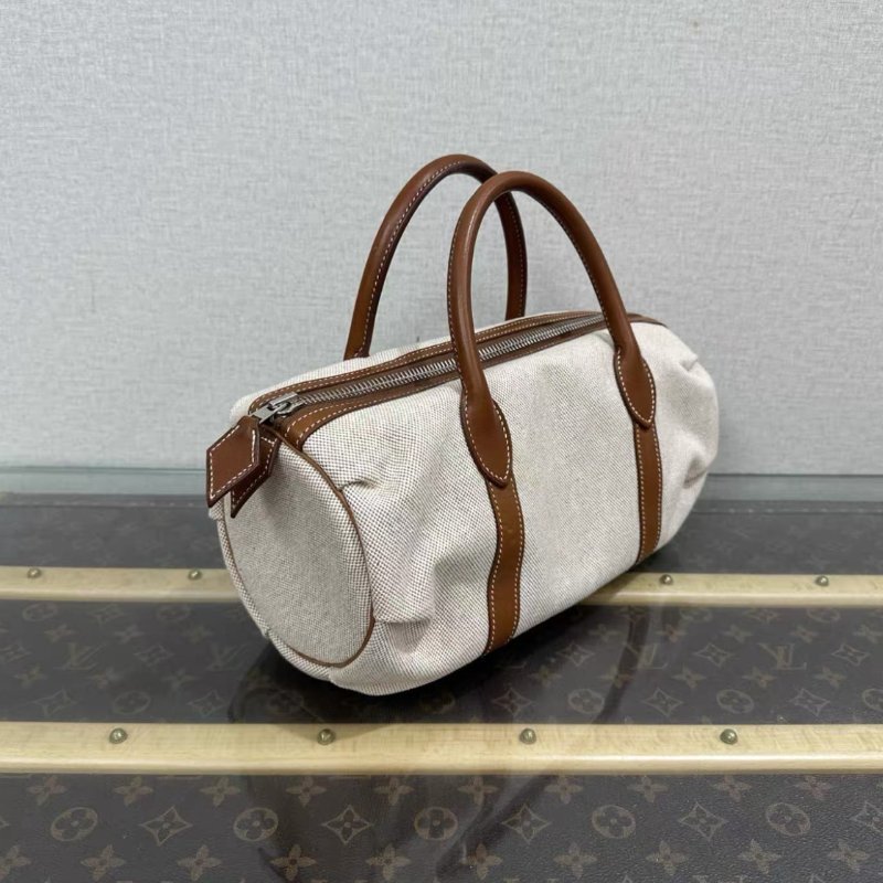 HERMES polochon銀扣帆布手提包30*12.5*12.5 98新-1