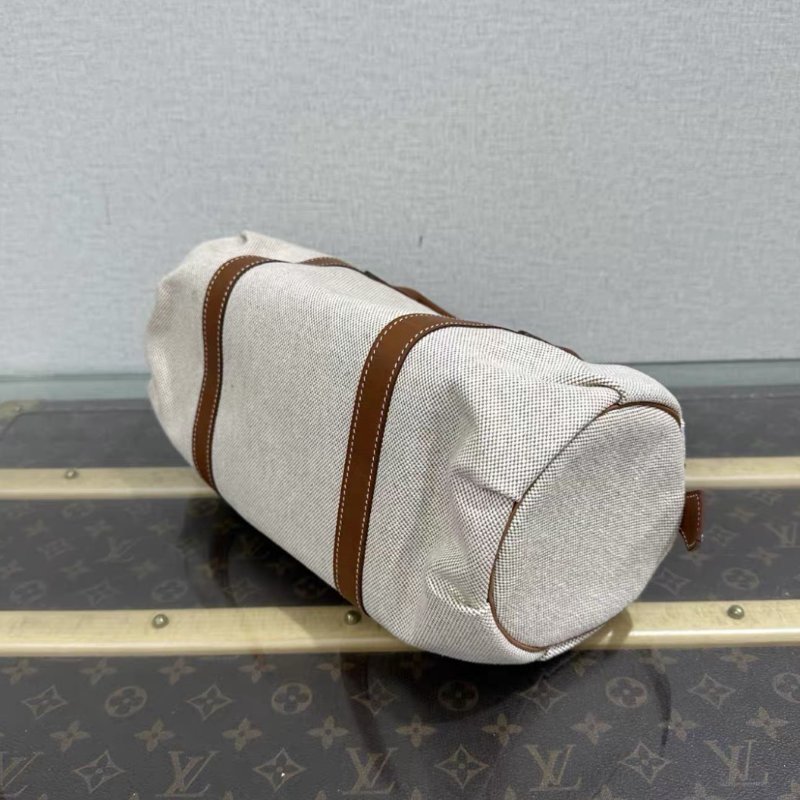 HERMES polochon銀扣帆布手提包30*12.5*12.5 98新-2