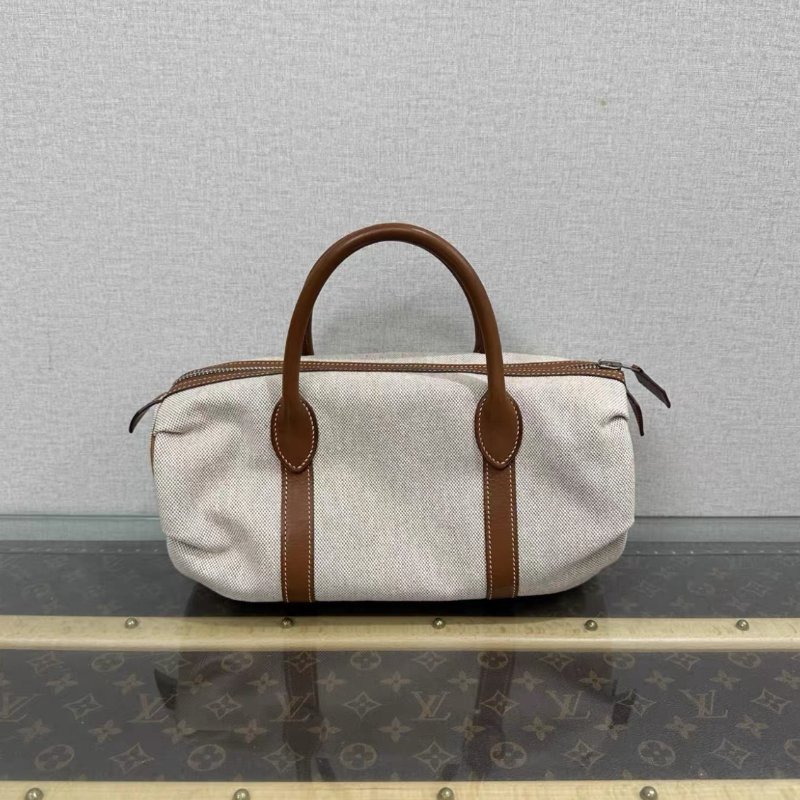 HERMES polochon銀扣帆布手提包30*12.5*12.5 98新-5