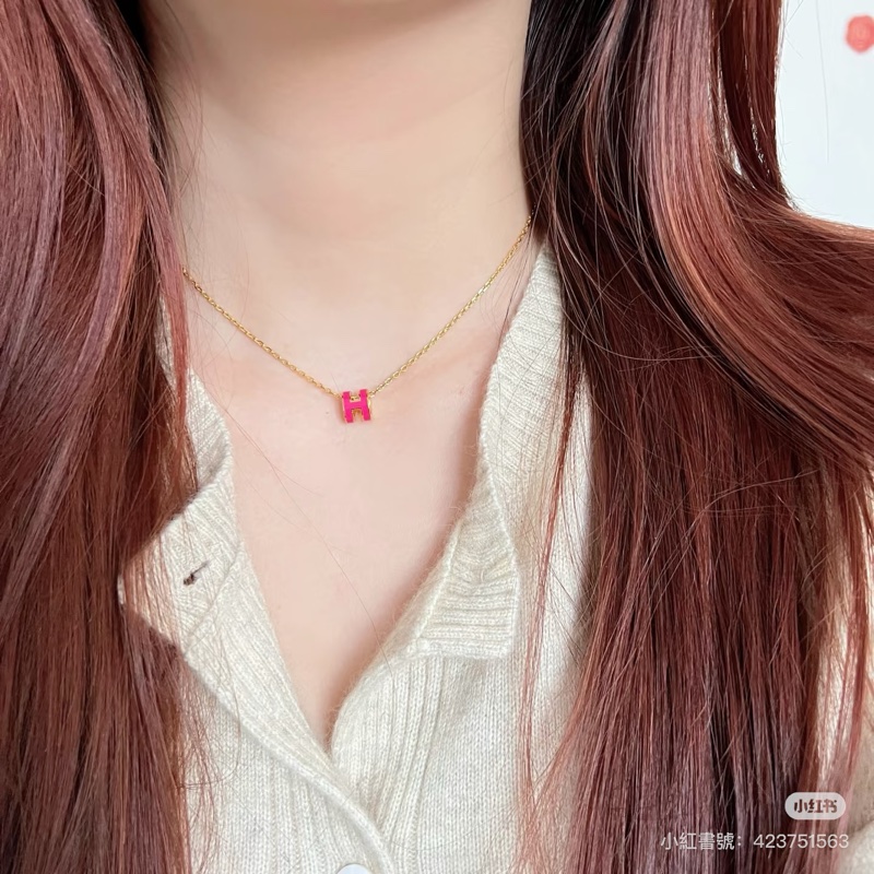 莉亞精品♡Hermes H 桃紅項鍊 二手美品-2