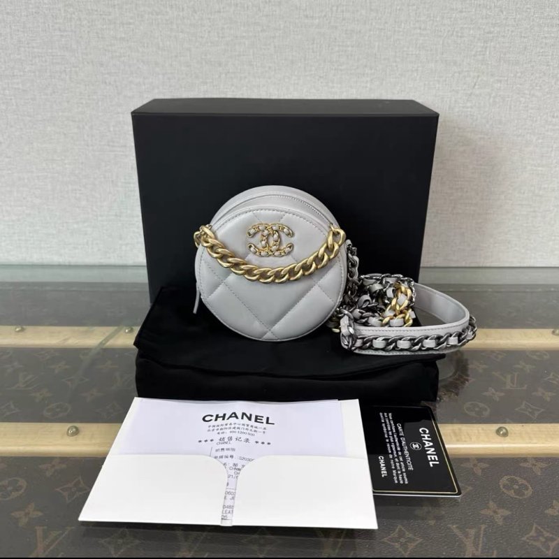 CHANEL 灰金19bag圓餅手提肩背斜背包12*12*6 99新配件:盒子塵袋保卡-0