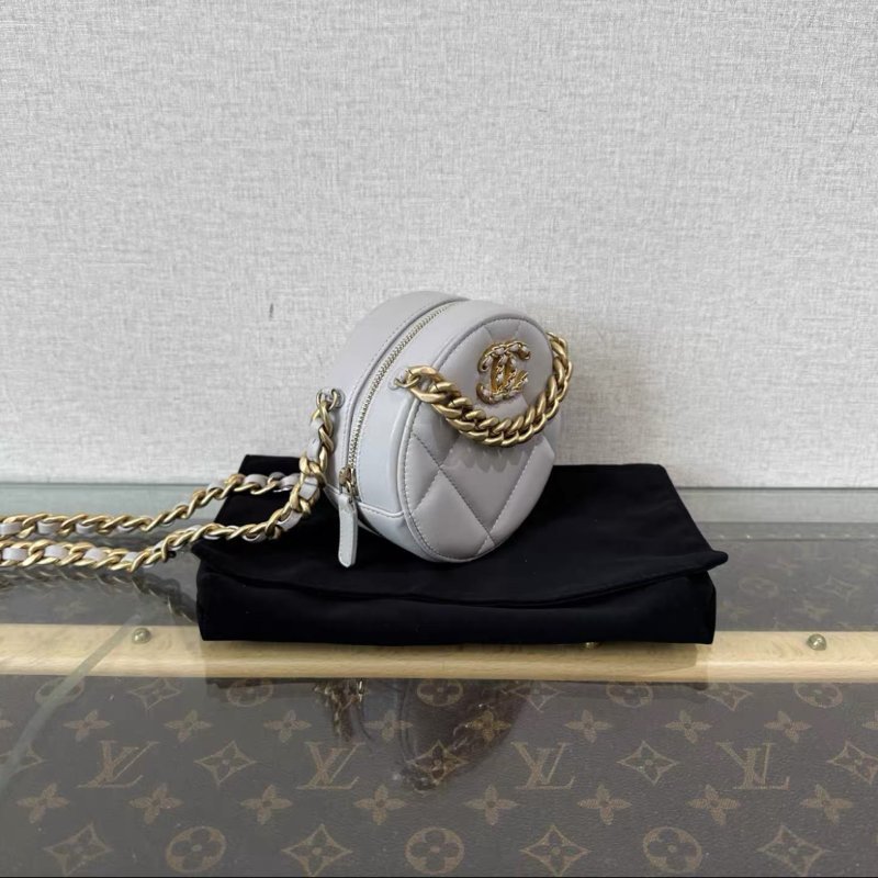 CHANEL 灰金19bag圓餅手提肩背斜背包12*12*6 99新配件:盒子塵袋保卡-1