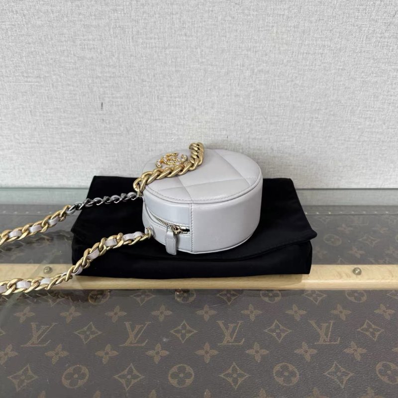 CHANEL 灰金19bag圓餅手提肩背斜背包12*12*6 99新配件:盒子塵袋保卡-4