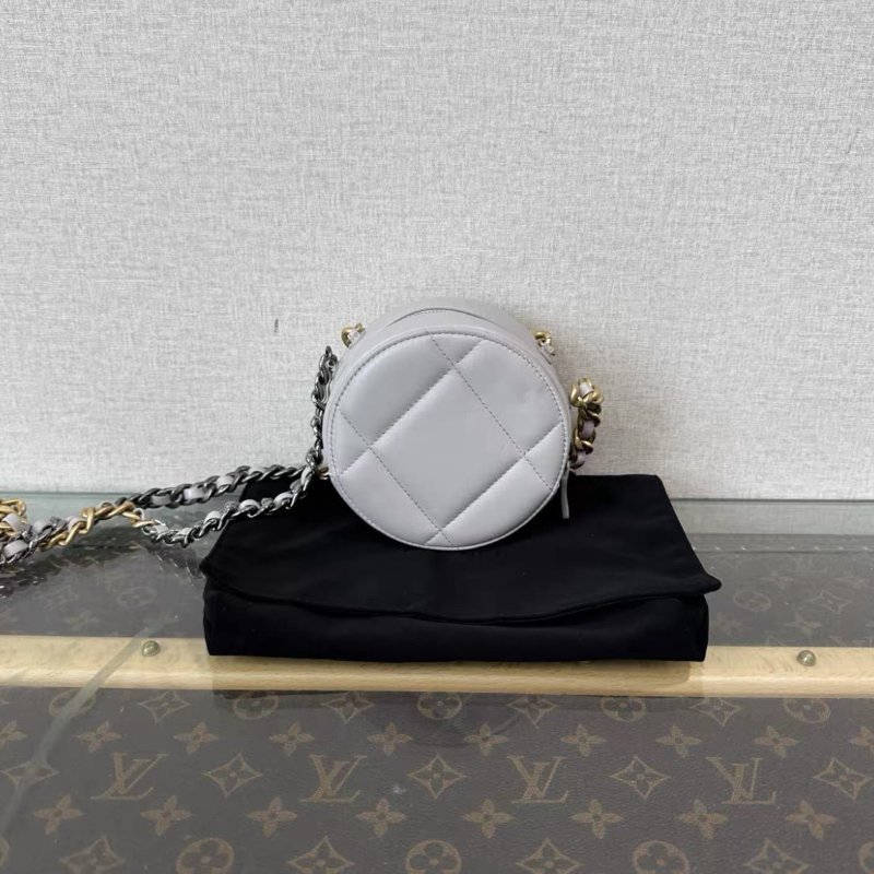 CHANEL 灰金19bag圓餅手提肩背斜背包12*12*6 99新配件:盒子塵袋保卡-5