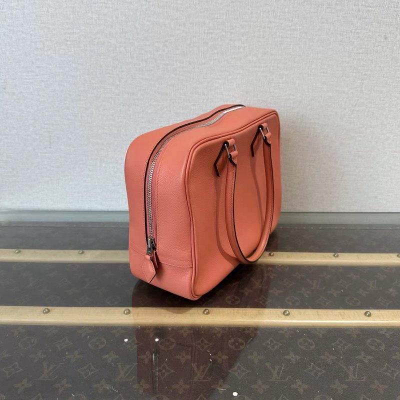 HERMES plume龍蝦粉銀扣羽毛28手提斜背包 28*20*10 98新-1