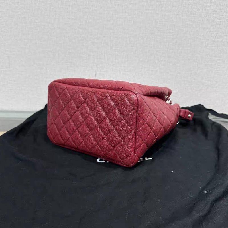 CHANEL 紅銀荔枝牛皮抽繩水桶包 20*21*12 98新配件塵袋-2