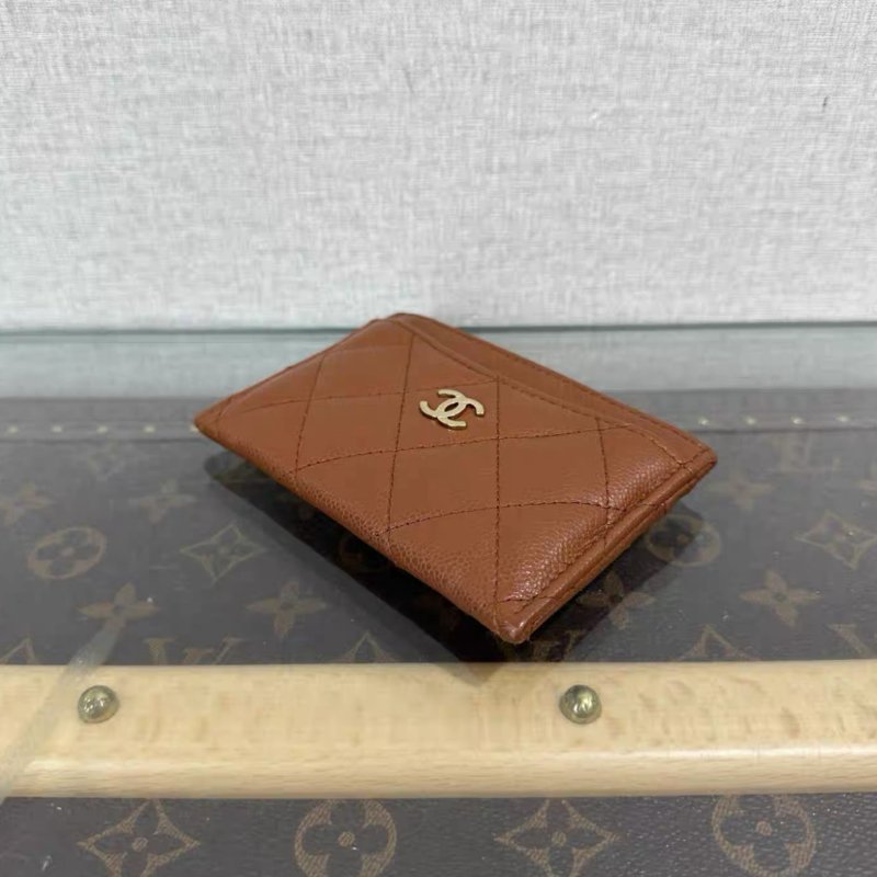 CHANEL 焦糖色金扣荔枝牛皮卡包 11*7.5 全新閒置配件吊牌-2