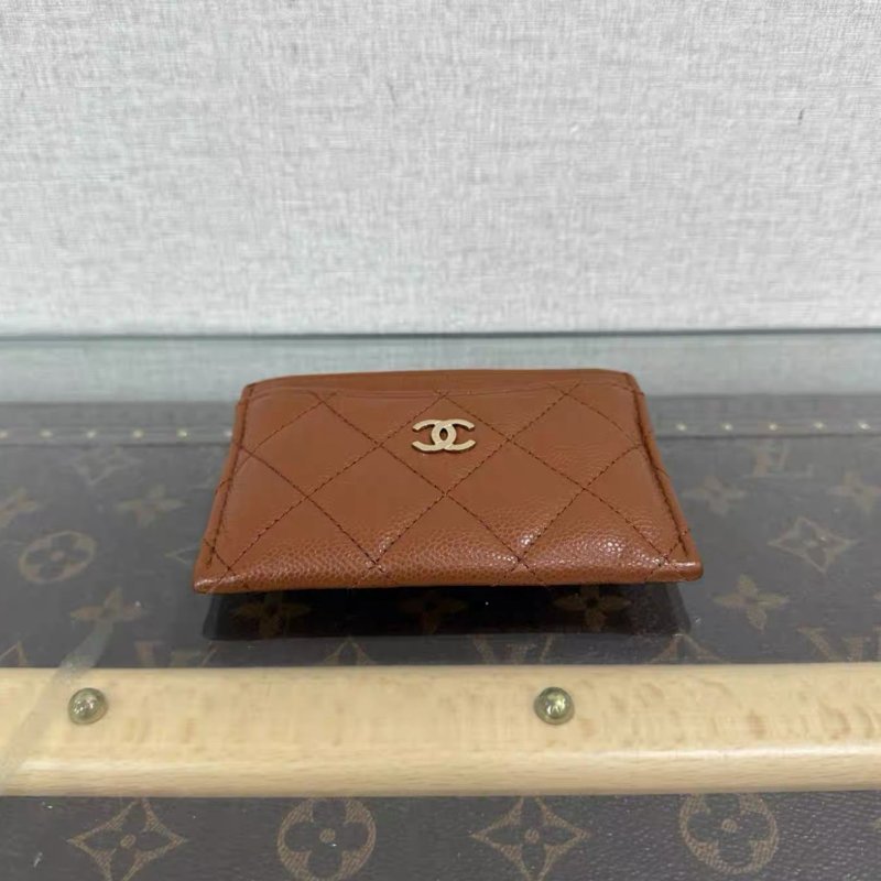 CHANEL 焦糖色金扣荔枝牛皮卡包 11*7.5 全新閒置配件吊牌-3