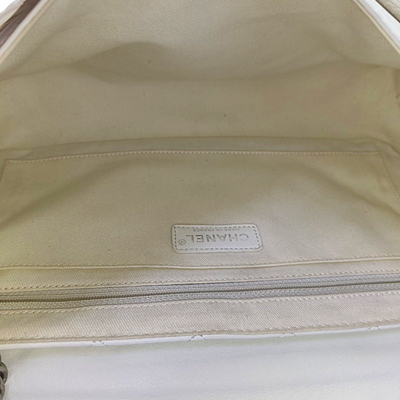 CHANEL CLASSIC FLAP白色羊皮菱格紋縫紉單肩包斜挎包 銀色五金 11開-6