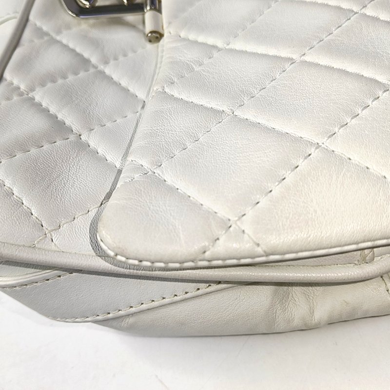 CHANEL CLASSIC FLAP白色羊皮菱格紋縫紉單肩包斜挎包 銀色五金 11開-8