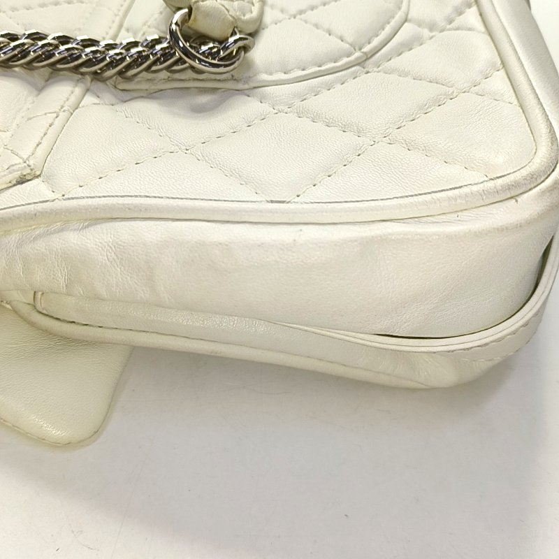 CHANEL CLASSIC FLAP白色羊皮菱格紋縫紉單肩包斜挎包 銀色五金 11開-10