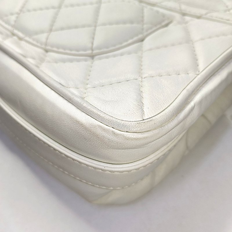 CHANEL CLASSIC FLAP白色羊皮菱格紋縫紉單肩包斜挎包 銀色五金 11開-13