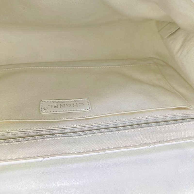 CHANEL CLASSIC FLAP白色羊皮菱格紋縫紉單肩包斜挎包 銀色五金 11開-15