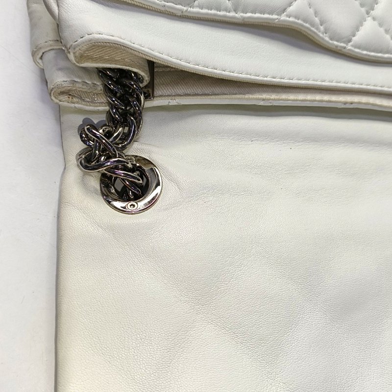 CHANEL CLASSIC FLAP白色羊皮菱格紋縫紉單肩包斜挎包 銀色五金 11開-16