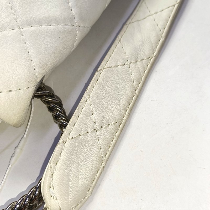 CHANEL CLASSIC FLAP白色羊皮菱格紋縫紉單肩包斜挎包 銀色五金 11開-19