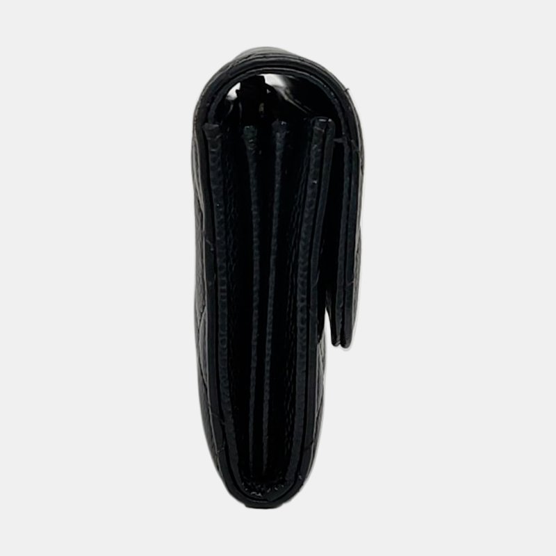 CHANEL CLASSIC FLAP黑色荔枝紋牛皮菱格紋縫紉錢包 金色五金 22開-3