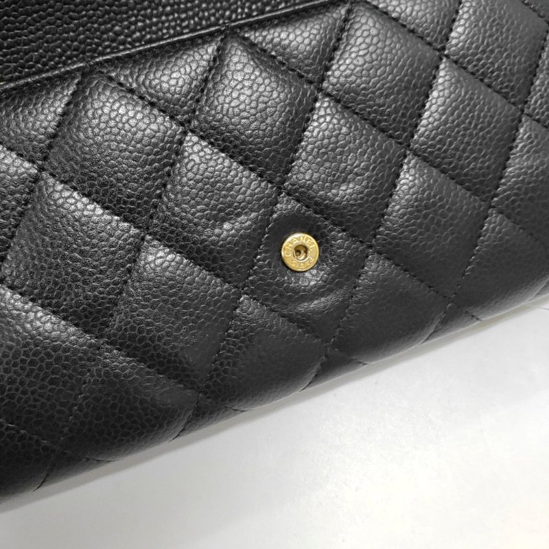 CHANEL CLASSIC FLAP黑色荔枝紋牛皮菱格紋縫紉錢包 金色五金 22開-8