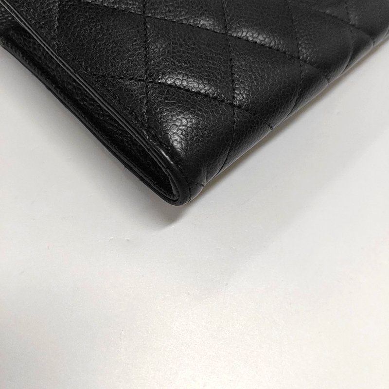 CHANEL CLASSIC FLAP黑色荔枝紋牛皮菱格紋縫紉錢包 金色五金 22開-11