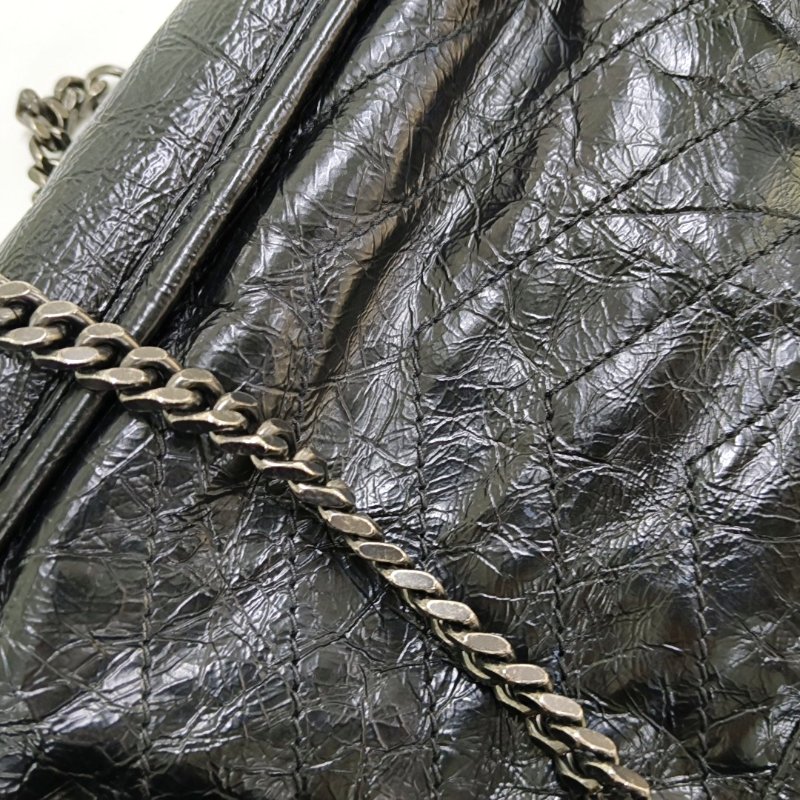 YSL NIKI中號 黑色牛皮V紋單肩包 釕色五金-12