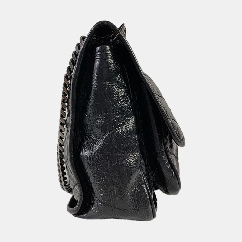 YSL NIKI中號 黑色牛皮V紋單肩包 釕色五金-2