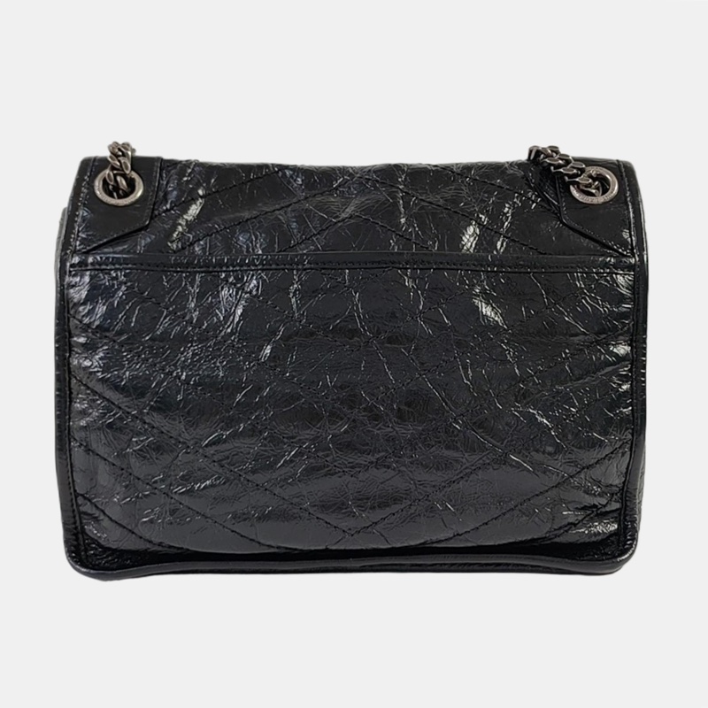 YSL NIKI中號 黑色牛皮V紋單肩包 釕色五金-3