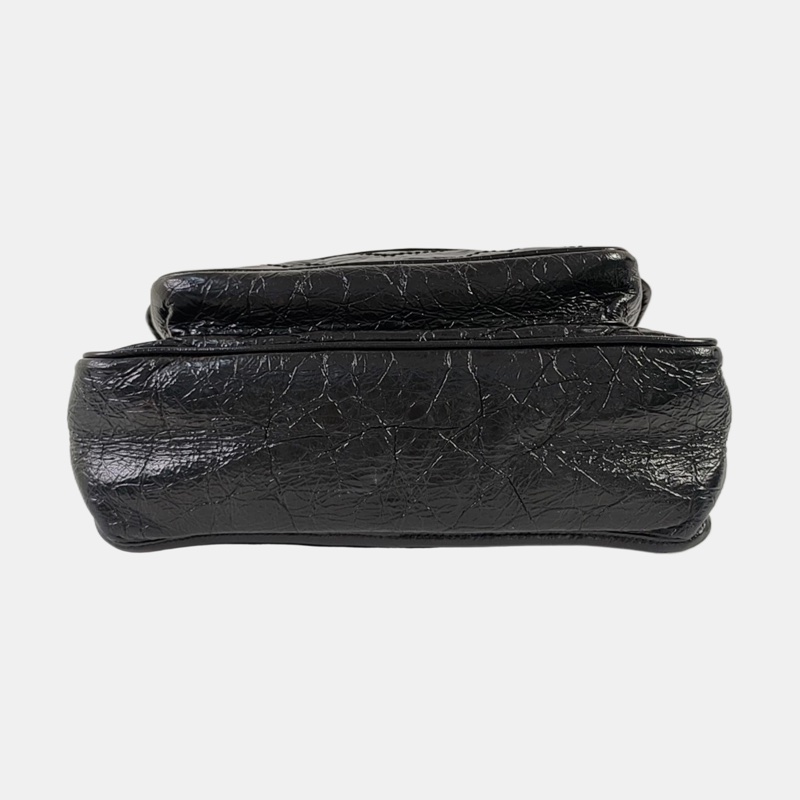 YSL NIKI中號 黑色牛皮V紋單肩包 釕色五金-4