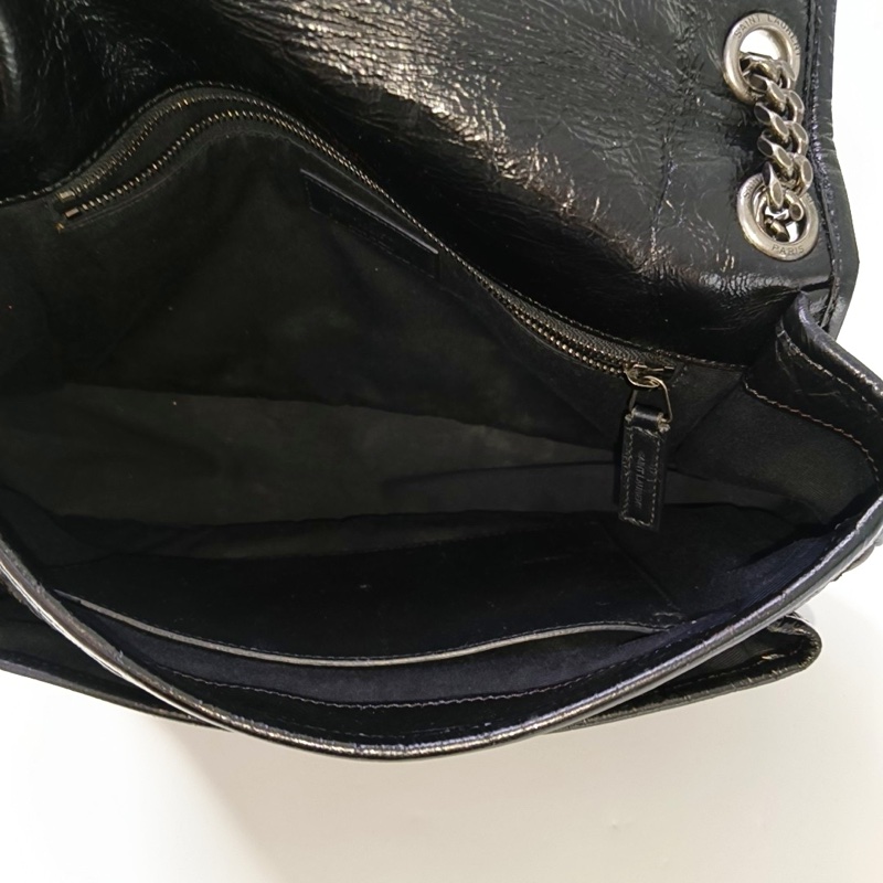 YSL NIKI中號 黑色牛皮V紋單肩包 釕色五金-5