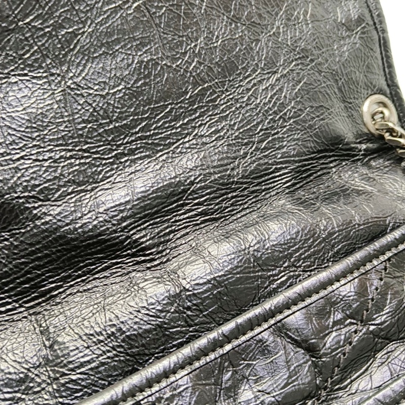YSL NIKI中號 黑色牛皮V紋單肩包 釕色五金-6