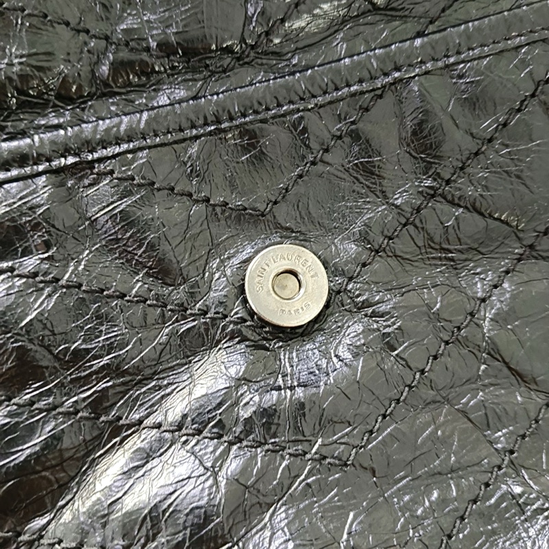 YSL NIKI中號 黑色牛皮V紋單肩包 釕色五金-7