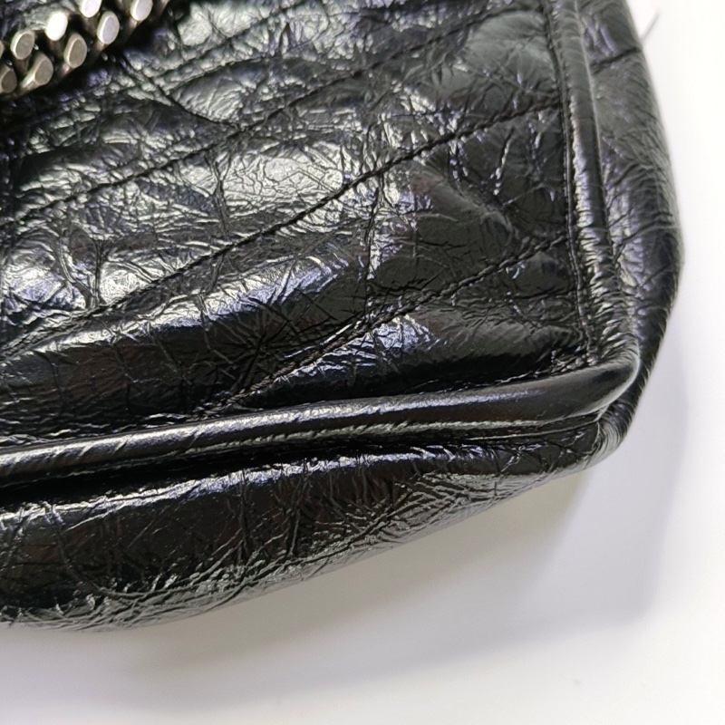 YSL NIKI中號 黑色牛皮V紋單肩包 釕色五金-8