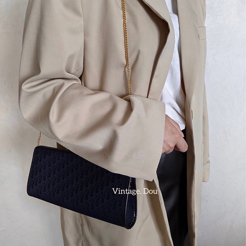 Dior vintage 老花蛙口鍊包 藏青色-1
