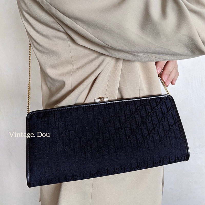 Dior vintage 老花蛙口鍊包 藏青色-2