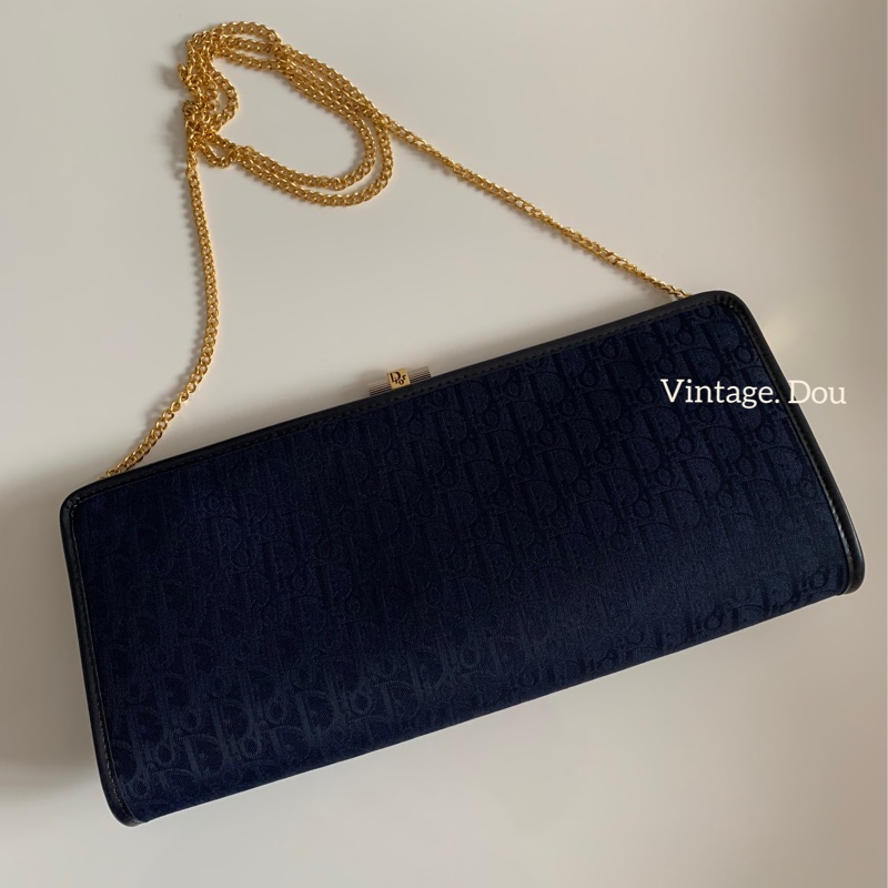 Dior vintage 老花蛙口鍊包 藏青色-3