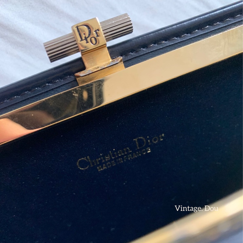 Dior vintage 老花蛙口鍊包 藏青色-5