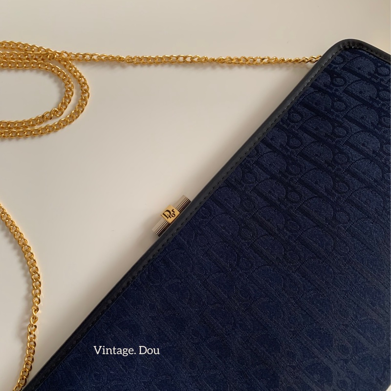Dior vintage 老花蛙口鍊包 藏青色-6