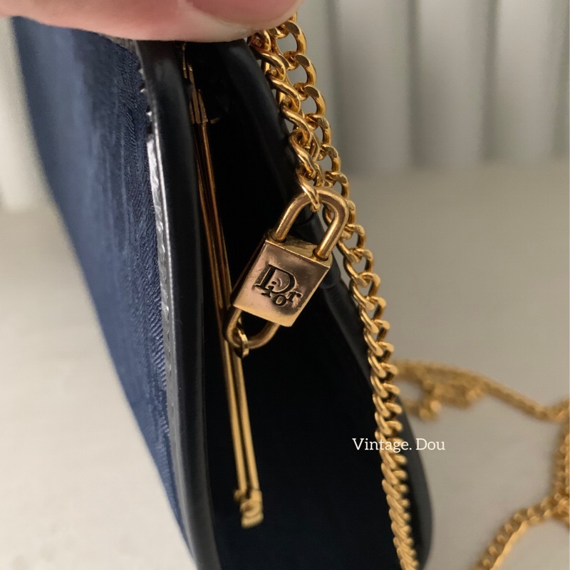 Dior vintage 老花蛙口鍊包 藏青色-7