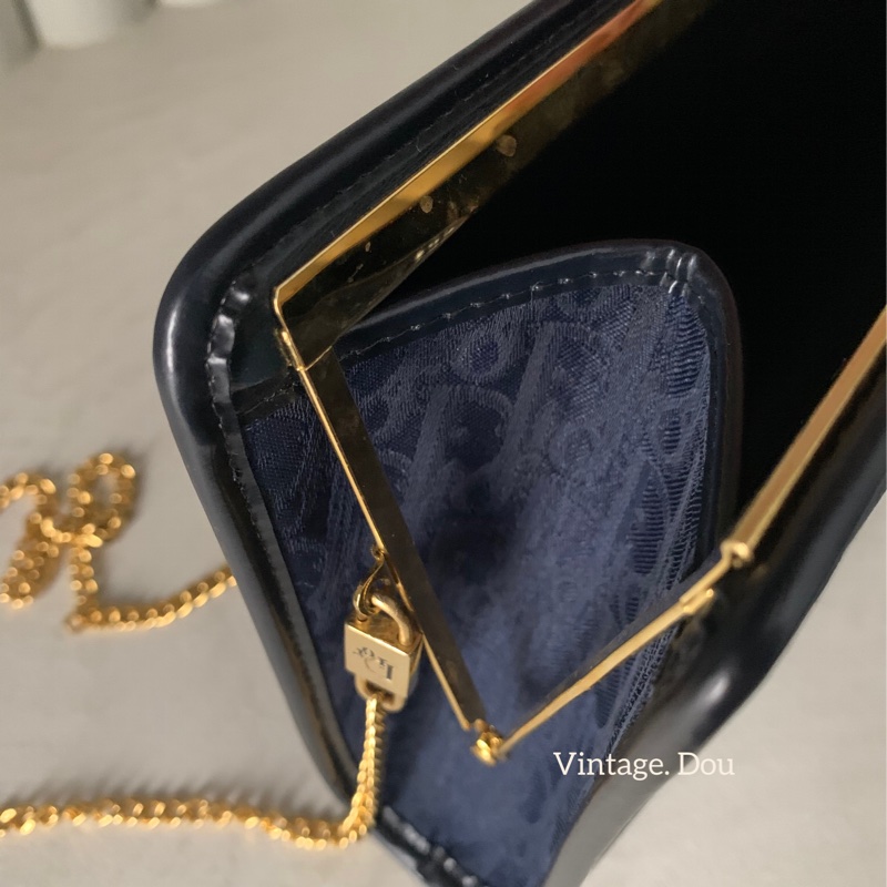 Dior vintage 老花蛙口鍊包 藏青色-8
