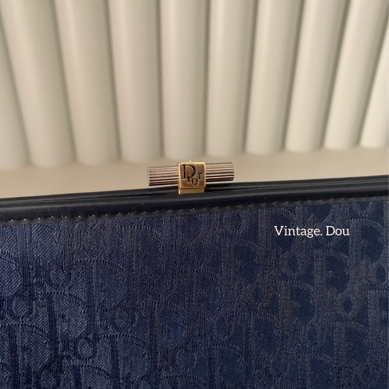 Dior vintage 老花蛙口鍊包 藏青色-9