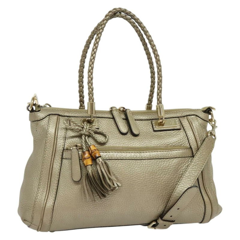 【日本直送】GUCCI 竹節手提包 皮革 2 向 金色 282300 正品 139306-0