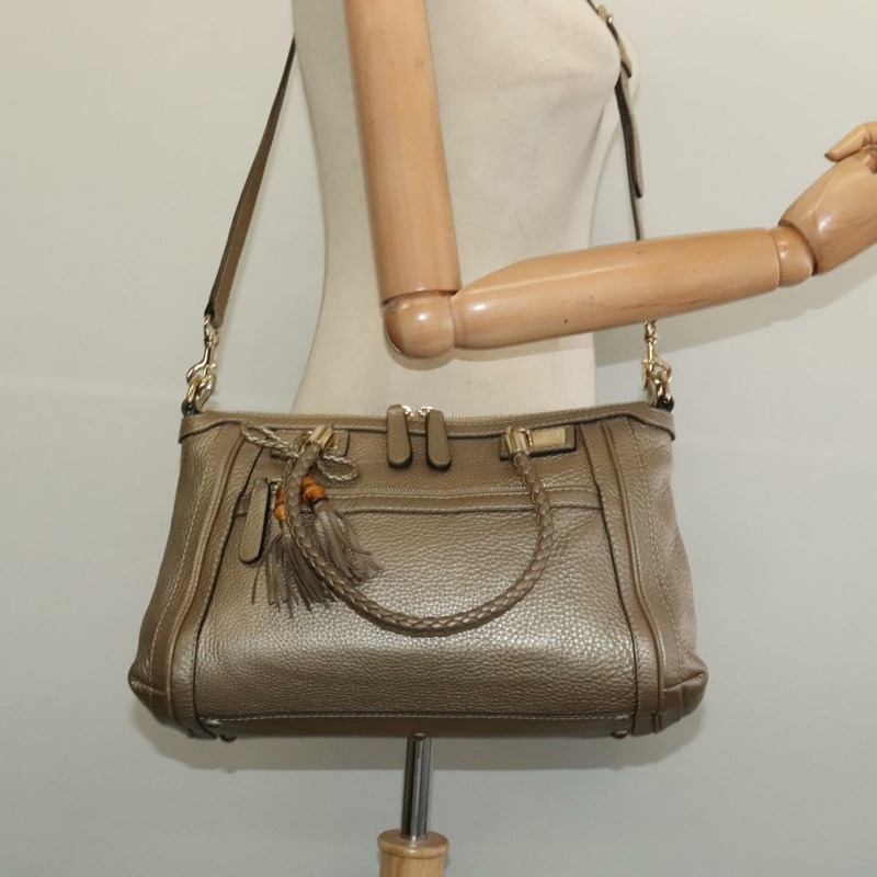 【日本直送】GUCCI 竹節手提包 皮革 2 向 金色 282300 正品 139306-23