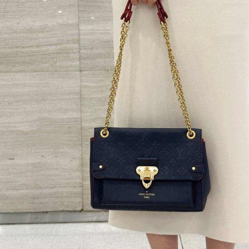 LV 金扣牛皮壓花vavin BB肩背斜背包25.5*15*8 98新配件盒子塵袋-0