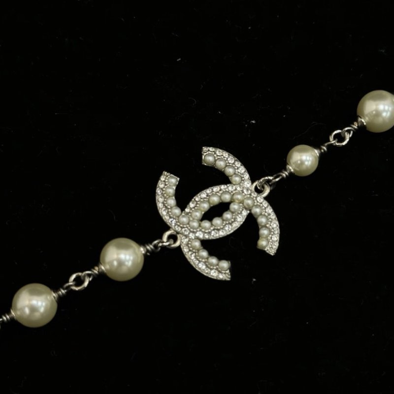 CHANEL 19K雙C logo珍珠水鑽長項鍊 鏈長96cm 98新配件盒子-1