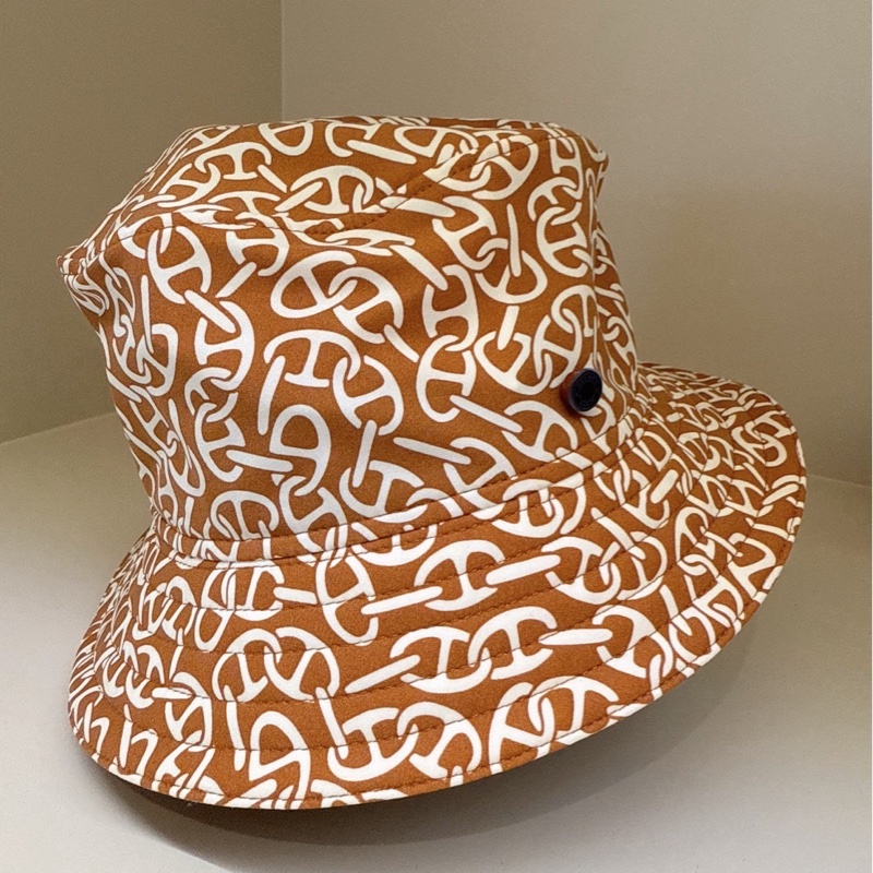 HERMES 咖啡色滿版豬鼻漁夫帽 58-0